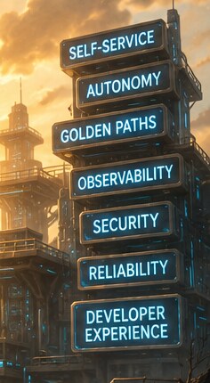 Enseignes lumineuses empilées : libre-service, autonomie, chemins balisés, observabilité, sécurité, fiabilité, expérience développeur